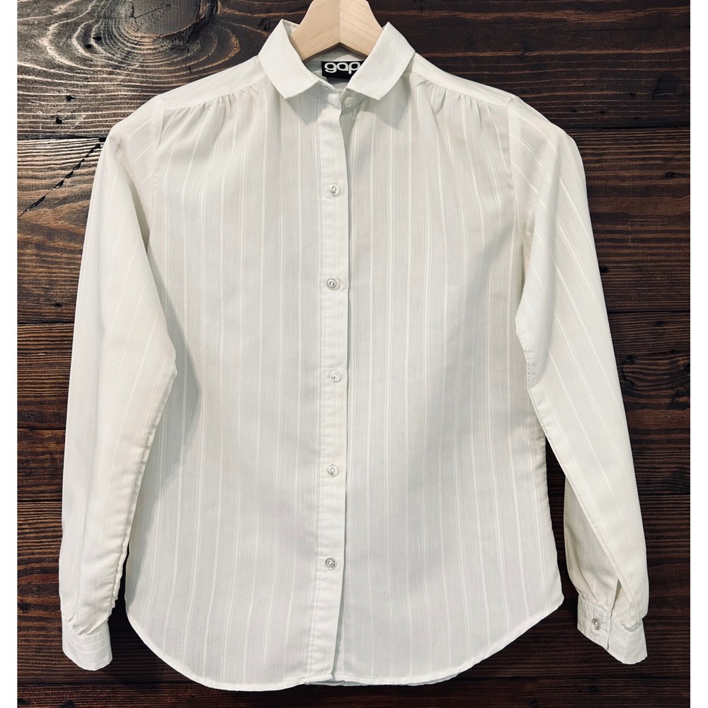 Vintage Gap Button Down Shirt Womens Small White Striped Office Preppy 70's 80's